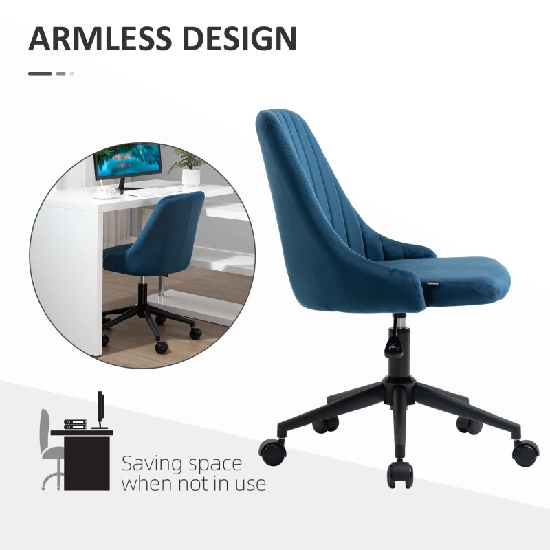 Vinsetto Mid-Back Office Chair, Velvet Fabric Swivel Scallop Shape Computer Desk Chair for Home Office or Bedroom, Teal Blue