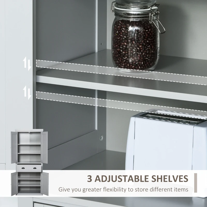 HOMCOM 72" Freestanding Kitchen Pantry Cabinet, Tall Storage with 4 Doors, Drawer, 3 Adjustable Shelves, Gray