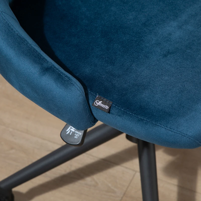 Vinsetto Mid-Back Office Chair, Velvet Fabric Swivel Scallop Shape Computer Desk Chair for Home Office or Bedroom, Teal Blue