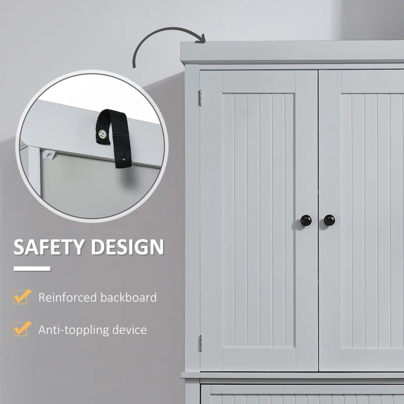 HOMCOM 72" Freestanding Kitchen Pantry Cabinet, Tall Storage with 4 Doors, Drawer, 3 Adjustable Shelves, Gray