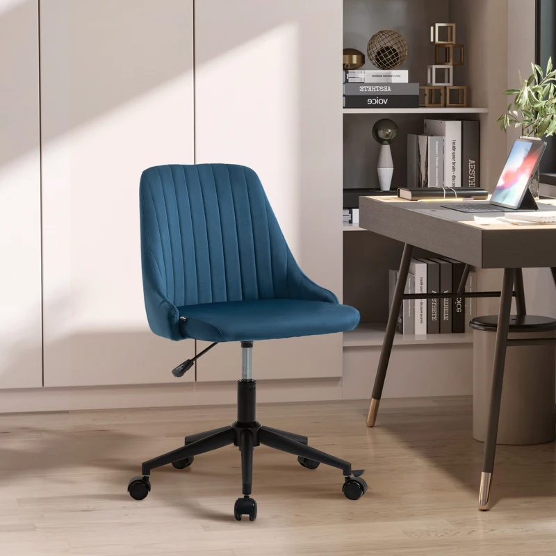 Vinsetto Mid-Back Office Chair, Velvet Fabric Swivel Scallop Shape Computer Desk Chair for Home Office or Bedroom, Teal Blue