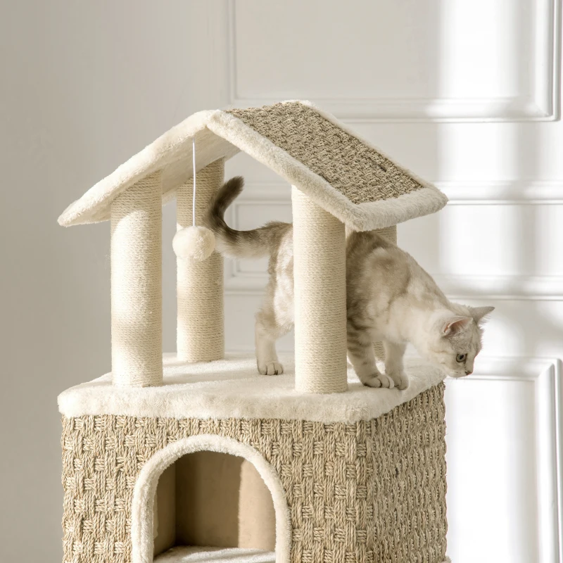 PawHut 51.5" Huge Cat Tree Kitty Activity Center Cat Climbing Toy Pet Furniture w/ Sisal Scratching Post Ladder Windmill Toy
