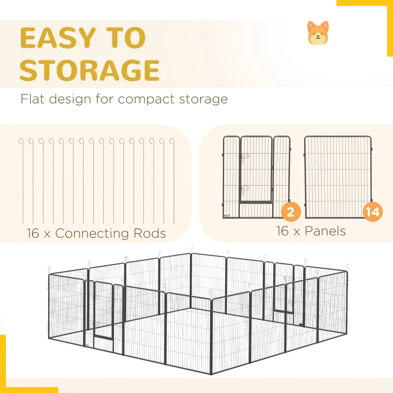 PawHut Dog Playpen for Large, Medium, Small Dogs, 16 Panels, 10.5' x 10.5' x 3.3'