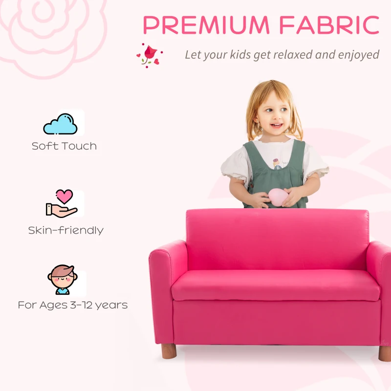 Qaba 33" Kids Sofa Loveseat Child Upholstered Couch Chair Armchair Children's Furniture with Storage Compartment for Girls Bedroom Living Room Pink