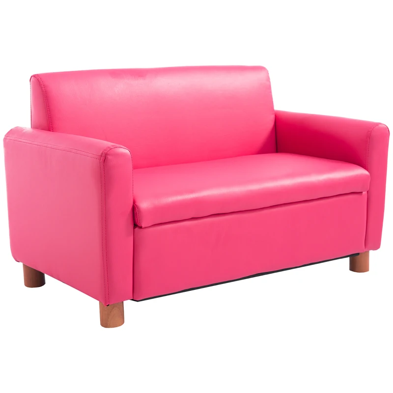 Qaba 33" Kids Sofa Loveseat Child Upholstered Couch Chair Armchair Children's Furniture with Storage Compartment for Girls Bedroom Living Room Pink