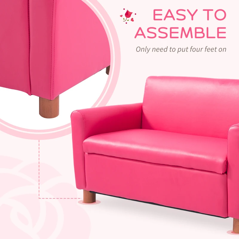 Qaba 33" Kids Sofa Loveseat Child Upholstered Couch Chair Armchair Children's Furniture with Storage Compartment for Girls Bedroom Living Room Pink