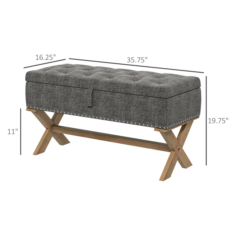 HOMCOM Upholstered Bedroom Bench, End of Bed Bench, Ottoman with Wood Legs, 35.75"W x 16.25"D x 19.75"H, Gray