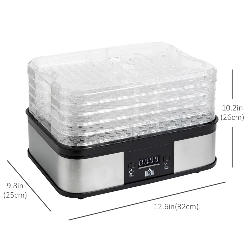 HOMCOM Food Dehydrator Machine with Adjustable Timer, Temperature Control, Digital Display, Food Dryer Machine for Snack, Fruit, Jerky, Meat, Herbs, Dog Treats, 245W, BPA Free