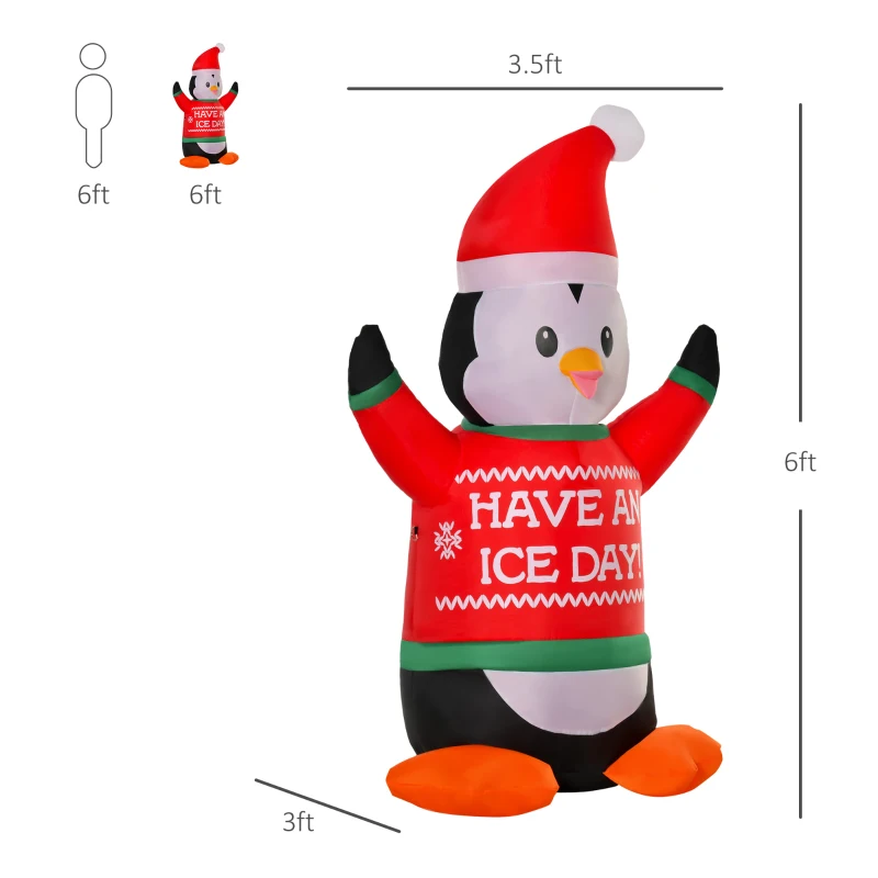 HOMCOM 6ft Christmas Outdoor Inflatables Penguin with Santa Hat and Sweater Lighted Blow Up Decorations for Holiday Party Xmas Yard Garden