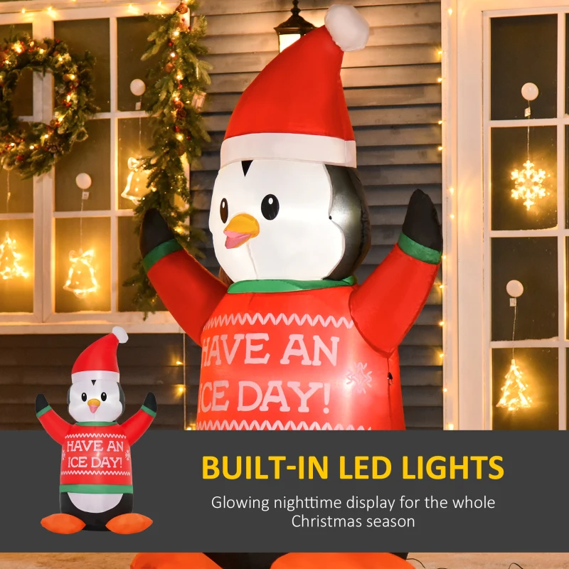 HOMCOM 6ft Christmas Outdoor Inflatables Penguin with Santa Hat and Sweater Lighted Blow Up Decorations for Holiday Party Xmas Yard Garden