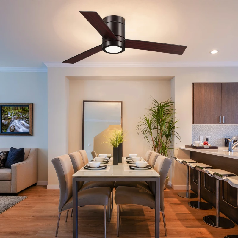 HOMCOM 44'' Mount Ceiling Fan with Light, Modern Indoor LED Lighting Fan with 3 Dual Finish Blades, Remote Control, for Bedroom, Living Room, Brown