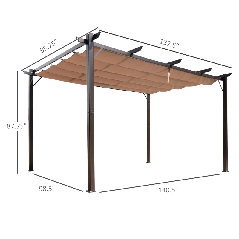 Outsunny 10' x 13' Aluminum Patio Pergola with Retractable Pergola Canopy, Backyard Shade Shelter for Porch, Outdoor Party, Garden, Grill Gazebo, Brown