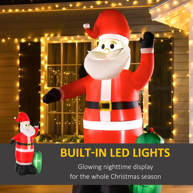 HOMCOM 8ft Christmas Inflatables Outdoor Decorations Santa Claus with Toy Bag, Blow-Up Yard Christmas Decor with LED Lights Display