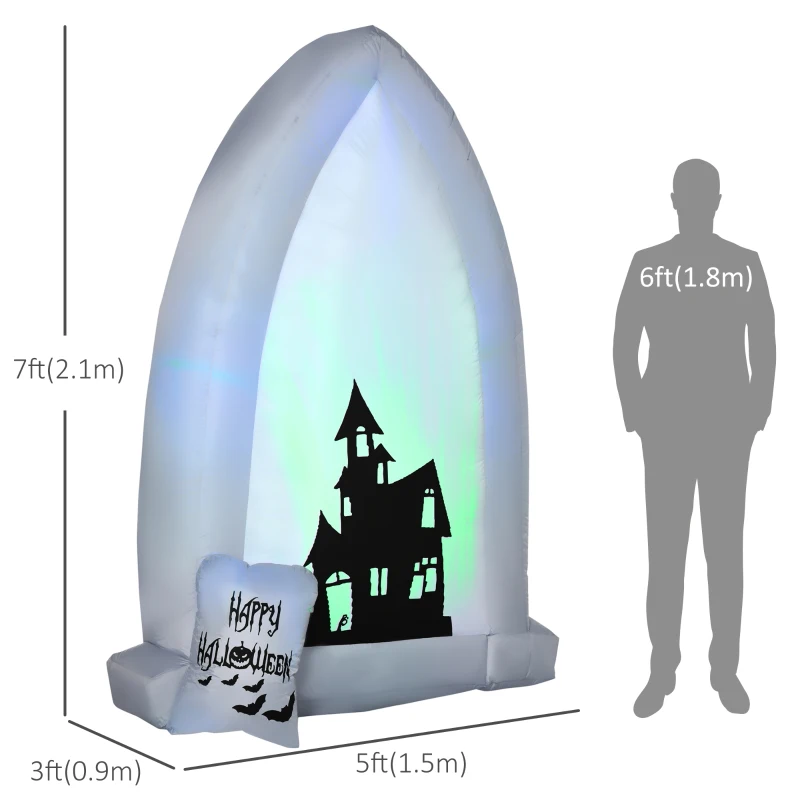 HOMCOM 7ft Inflatable Halloween Decoration Hunted Grave and Small Tombstone, Blow-Up Outdoor LED Yard Display with Lights for Garden, Party, Holiday