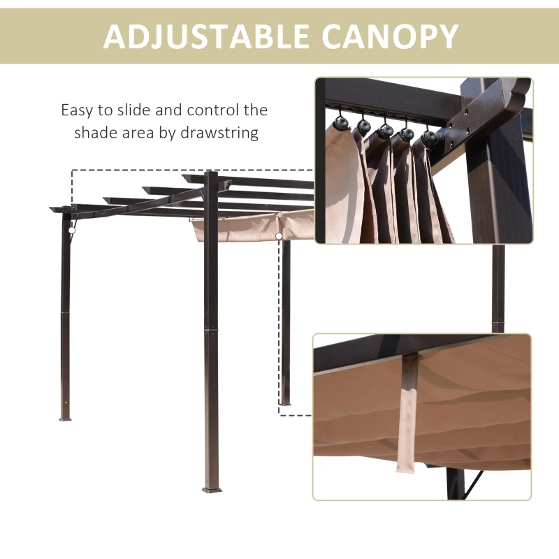 Outsunny 10' x 13' Aluminum Patio Pergola with Retractable Pergola Canopy, Backyard Shade Shelter for Porch, Outdoor Party, Garden, Grill Gazebo, Brown