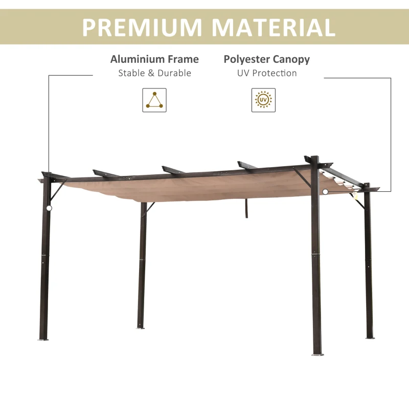 Outsunny 10' x 13' Aluminum Patio Pergola with Retractable Pergola Canopy, Backyard Shade Shelter for Porch, Outdoor Party, Garden, Grill Gazebo, Brown