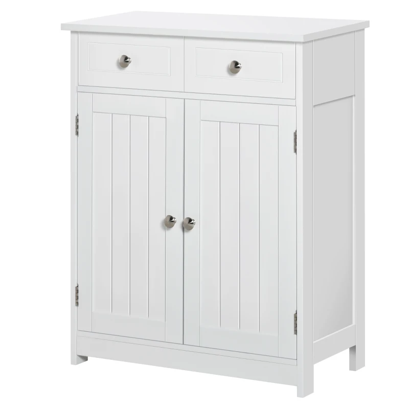 kleankin Freestanding Bathroom Floor Cabinet, Organizer Floor Tower with 2 Door, 2 Drawers, Adjustable Shelf, White