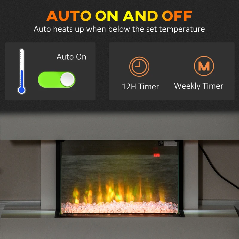 HOMCOM 21.5" Electric Fireplace with Mantel, 1500W Wall Mounting and Freestanding Fireplace Heater with Remote Control, Overheat Protection, 12H and Weekly Timer, Eco Mode, White
