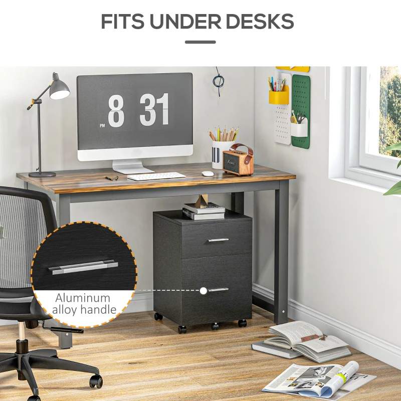 Vinsetto Mobile Filing Cabinet, Vertical File Cabinet with 2 Drawers, Wheels, for Letter or A4 File, Black