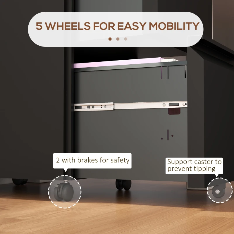 Vinsetto Mobile Vertical Filing Cabinet with Lock, 2-Drawer Steel File Cabinet with Adjustable Hanging Bar for Letter, A4 and Legal Size, Black