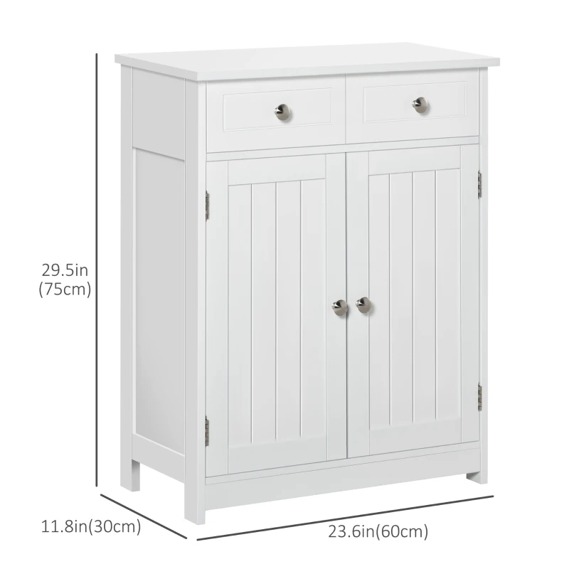 kleankin Freestanding Bathroom Floor Cabinet, Organizer Floor Tower with 2 Door, 2 Drawers, Adjustable Shelf, White