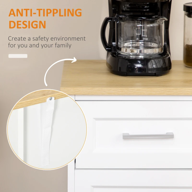 HOMCOM Sideboard Buffet Cabinet with 3 Drawers and Adjustable Shelf, Coffee Bar Cabinet for Kitchen, Dining Room, White