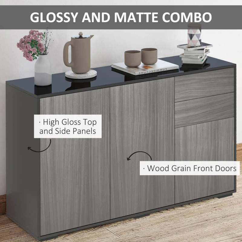 HOMCOM Kitchen Sideboard Storage Cabinet, Modern Coffee Bar with Push-Open Design and 2 Drawers for Living Room, Black