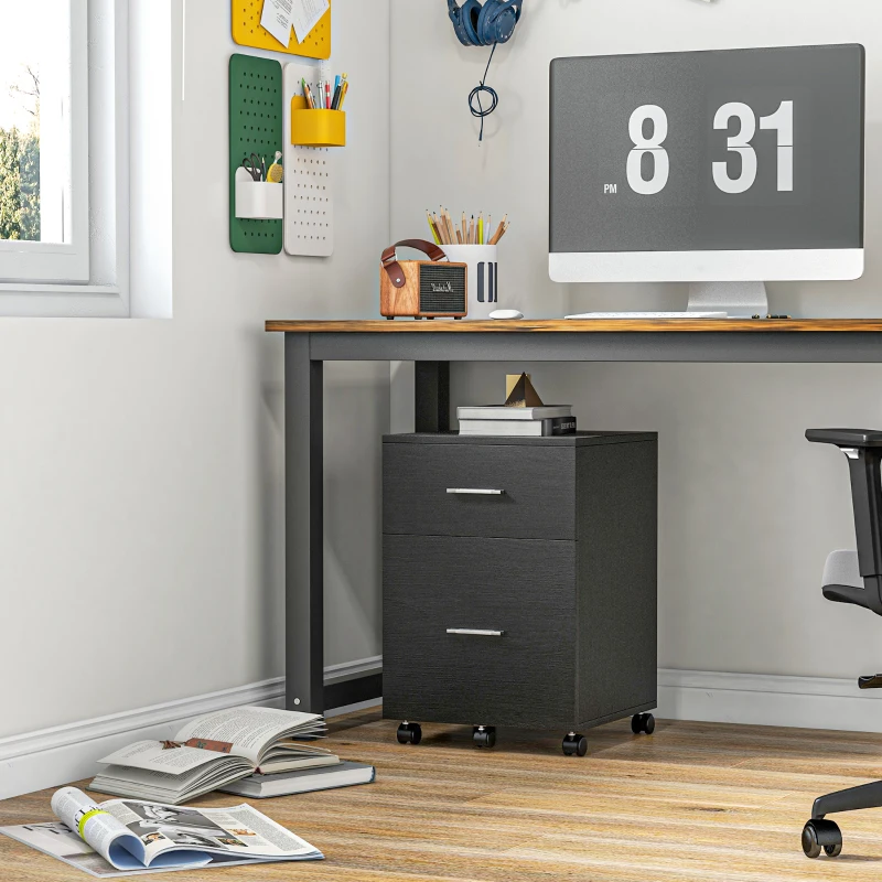Vinsetto Mobile Filing Cabinet, Vertical File Cabinet with 2 Drawers, Wheels, for Letter or A4 File, Black