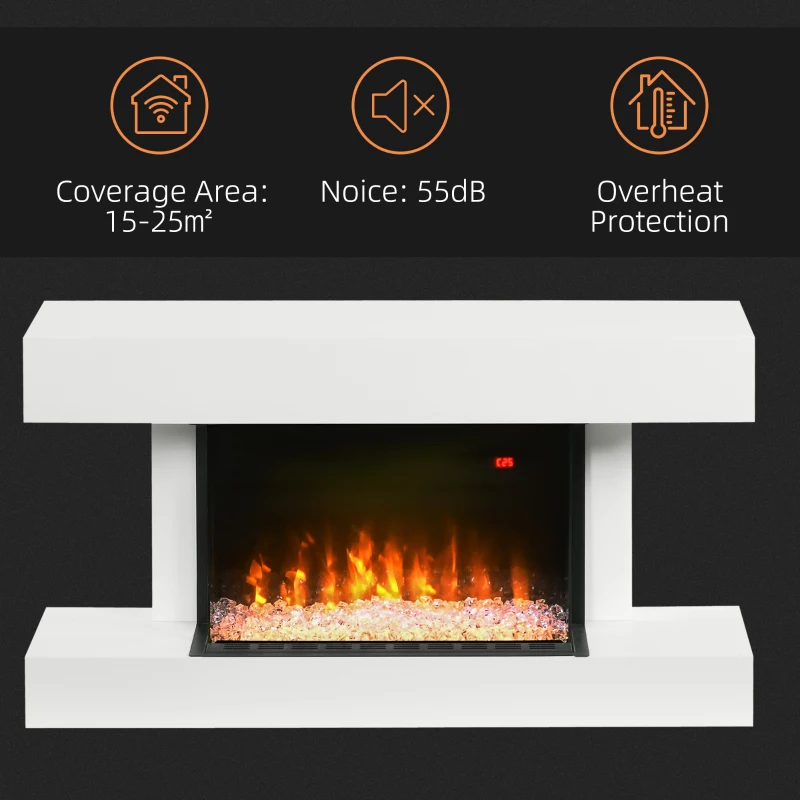 HOMCOM 21.5" Electric Fireplace with Mantel, 1500W Wall Mounting and Freestanding Fireplace Heater with Remote Control, Overheat Protection, 12H and Weekly Timer, Eco Mode, White