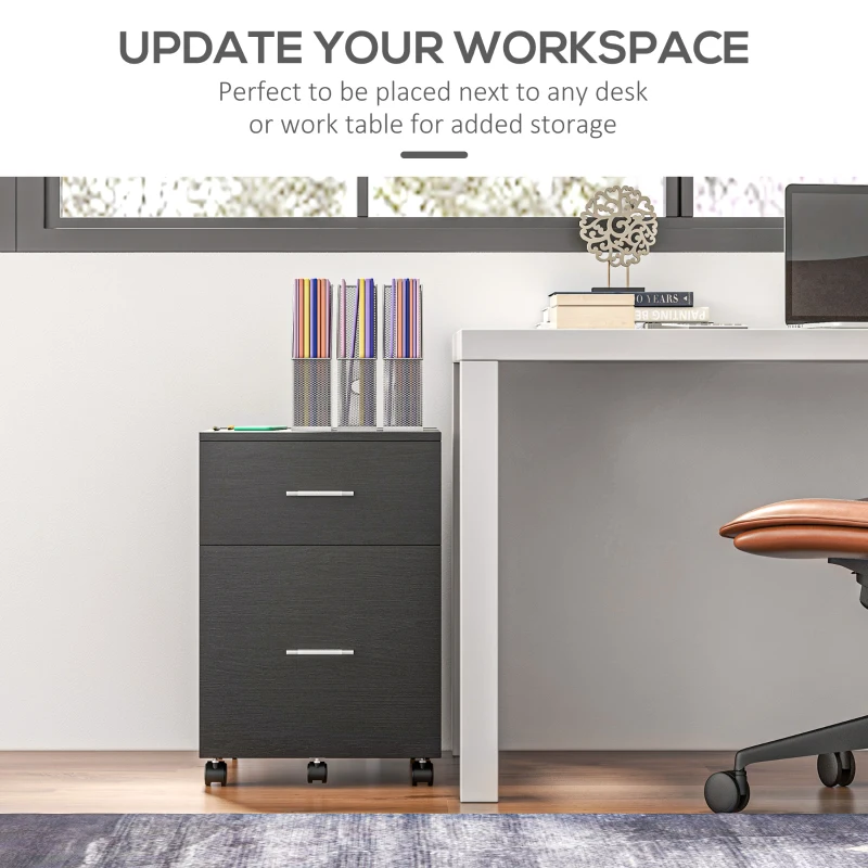 Vinsetto Mobile Filing Cabinet, Vertical File Cabinet with 2 Drawers, Wheels, for Letter or A4 File, Black