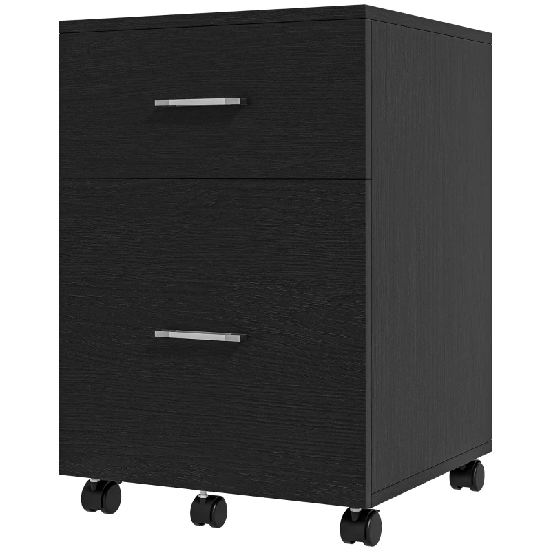 Vinsetto Mobile Filing Cabinet, Vertical File Cabinet with 2 Drawers, Wheels, for Letter or A4 File, Black