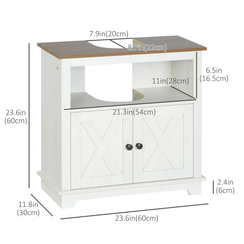kleankin Farmhouse Bathroom Sink Cabinet, Pedestal Sink Storage Cabinet with Double Doors and Shelves, White