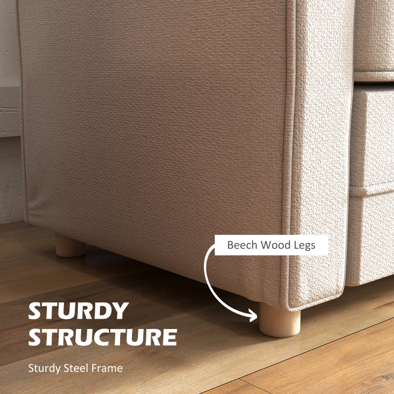 HOMCOM 59" Loveseat Sofa for Bedroom, Modern Love Seats Furniture, Upholstered 2 Seater Couch with Solid Steel Frame and Beech Wood Legs for Living Room, Light Grey