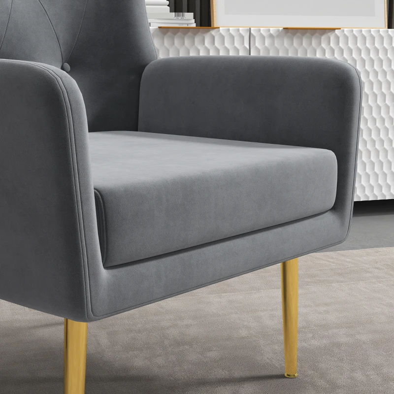 HOMCOM Fabric Wingback Armchair, Modern Accent Chair with Gold Metal Legs for Living Room, Bedroom, Home Office, Grey