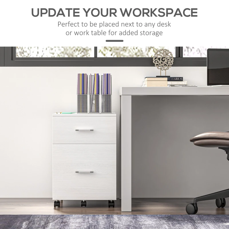 Vinsetto Mobile Filing Cabinet, Vertical File Cabinet with 2 Drawers, Wheels, for Letter or A4 File, White