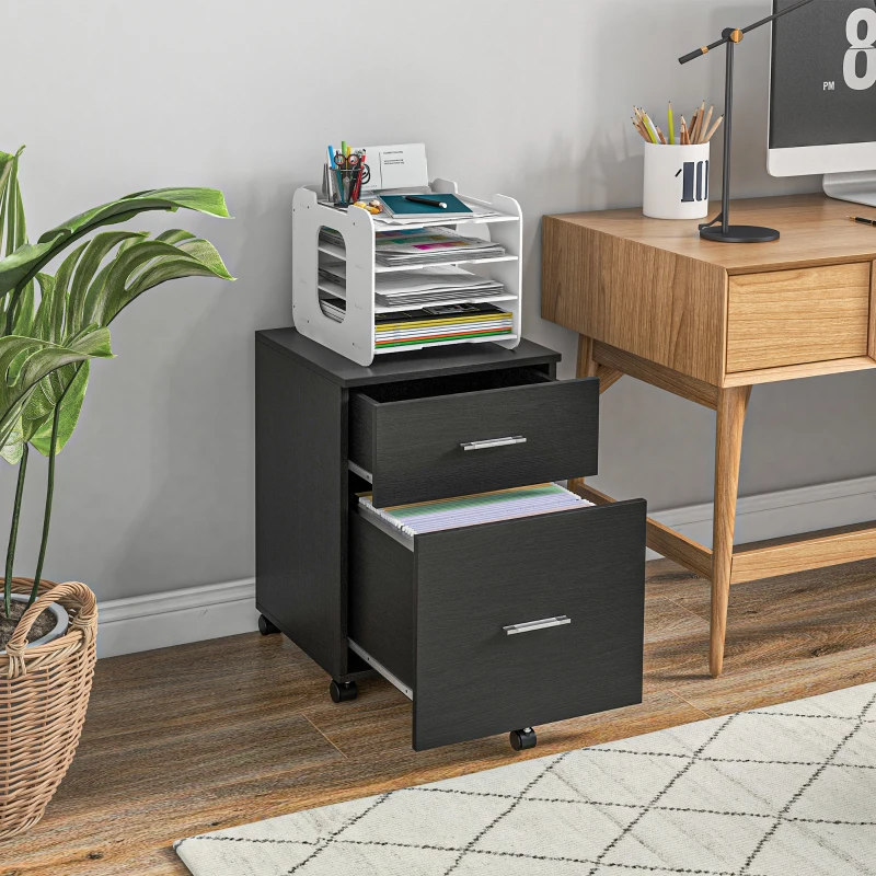 Vinsetto Mobile Filing Cabinet, Vertical File Cabinet with 2 Drawers, Wheels, for Letter or A4 File, Black
