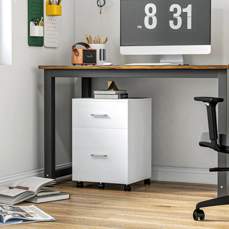 Vinsetto Mobile Filing Cabinet, Vertical File Cabinet with 2 Drawers, Wheels, for Letter or A4 File, White