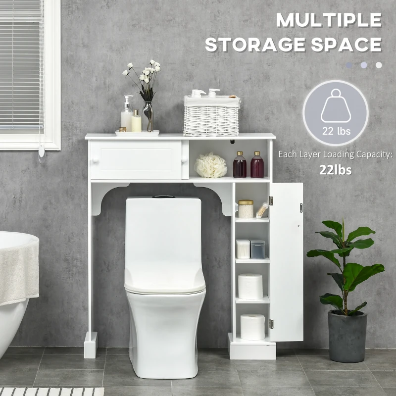 HOMCOM Modern Over The Toilet Storage, Bathroom Cabinets Over Toilet with 2 Sliding Doors, 3 Adjustable Shelves and Cupboard