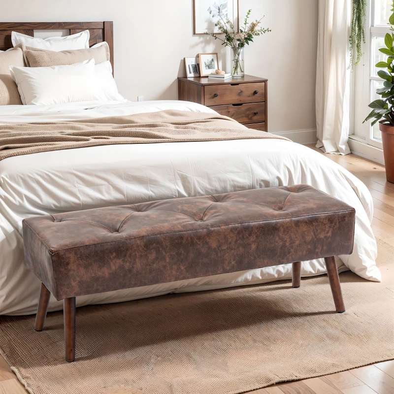 HOMCOM Bedroom Bench, End of Bed Bench with Button Tufted Design, PU ...