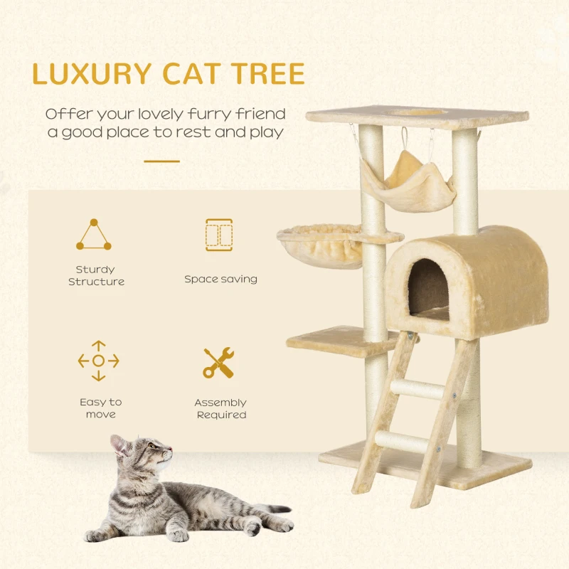 PawHut 39" Deluxe Cat Tree Tower Scratching Post Kitten Condo Activity Center Deep Cream
