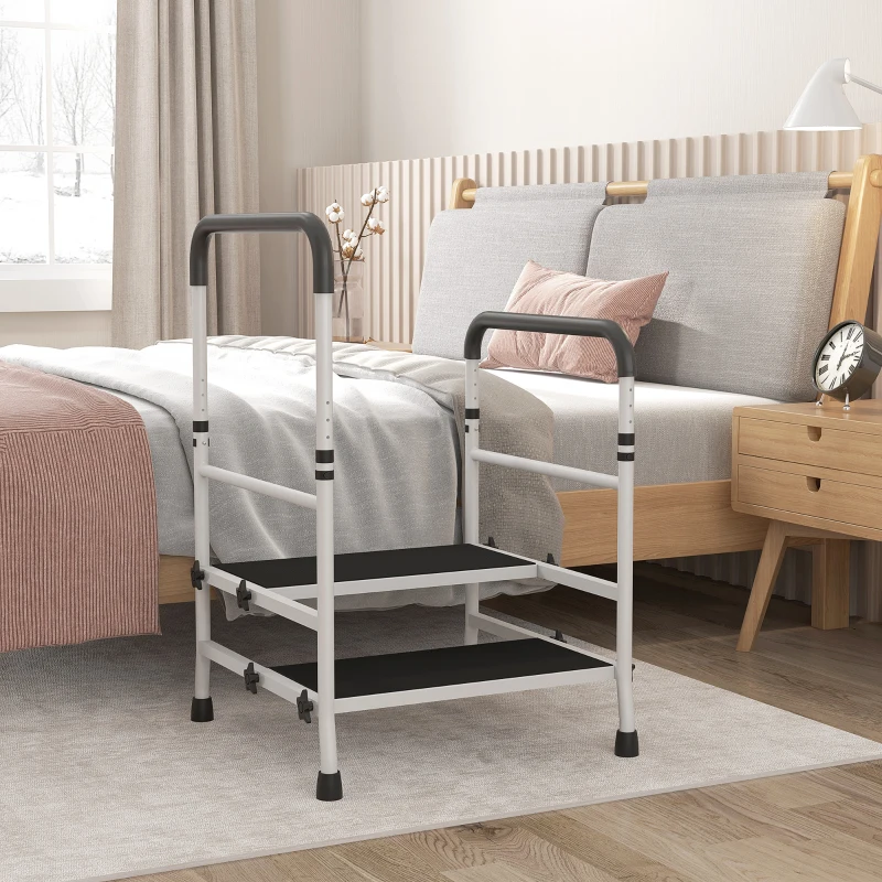 HOMCOM Bedside Step Stool With Handles For Adults Seniors 2 Step 