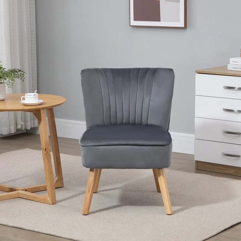 HOMCOM Velvet Armless Chair, Modern Accent Chair for Living Room with Wood Legs and Thick Padding, Grey