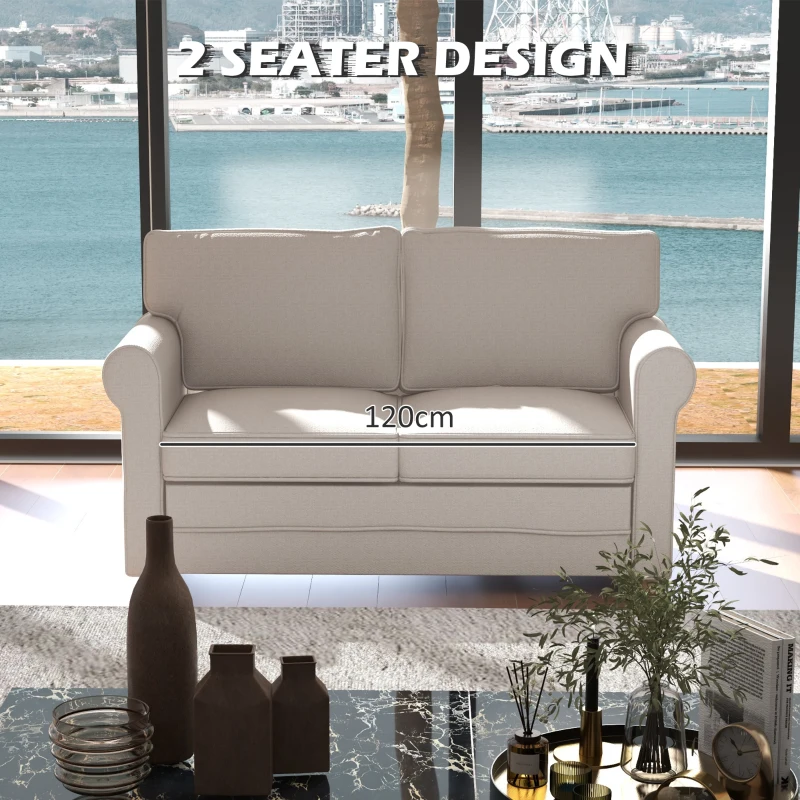 HOMCOM 59" Loveseat Sofa for Bedroom, Modern Love Seats Furniture, Upholstered 2 Seater Couch with Solid Steel Frame and Beech Wood Legs for Living Room, Light Grey