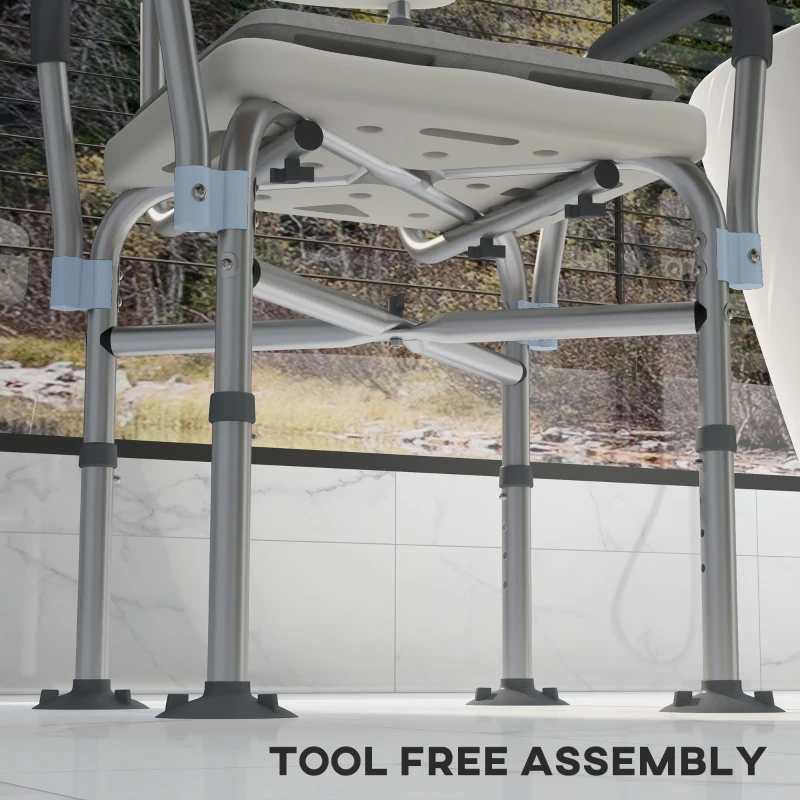 HOMCOM Shower Chair with Back and Arms, Bathroom Shower Stool with Removable Padded Cushion and Suction Cup Feet, Bath Chair for Elderly, Senior, Tool-Free Assembly, 396lbs