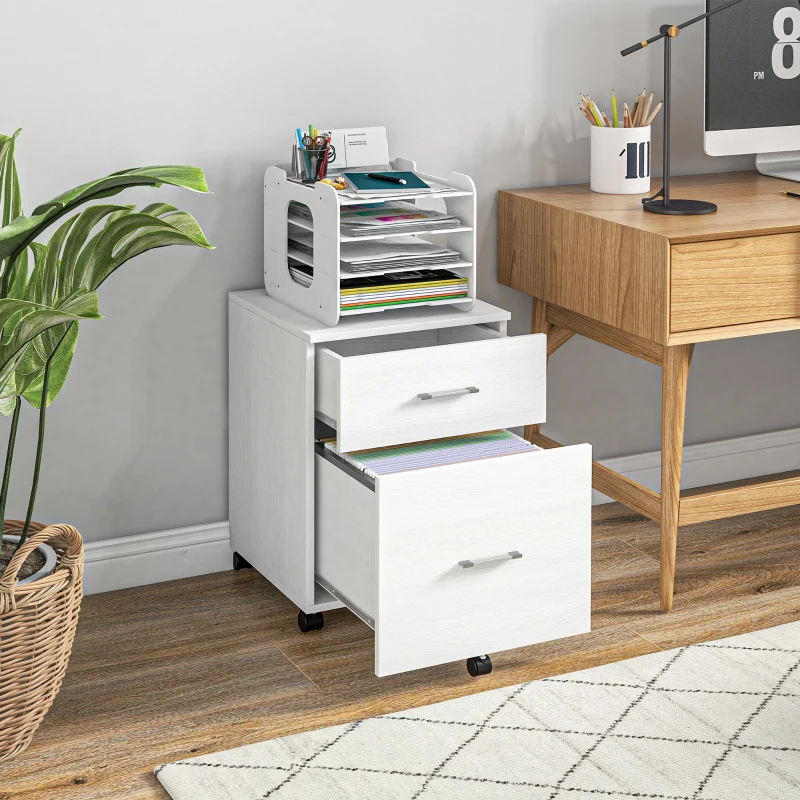 Vinsetto Mobile Filing Cabinet, Vertical File Cabinet with 2 Drawers, Wheels, for Letter or A4 File, White