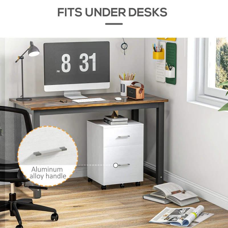 Vinsetto Mobile Filing Cabinet, Vertical File Cabinet with 2 Drawers, Wheels, for Letter or A4 File, White