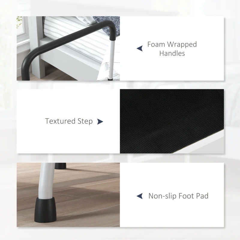 HOMCOM Bedside Step Stool with Handles for Adults, Seniors, 2 Step Stool for High Beds with Adjustable Height, Non-Slip Platform, Storage Pouch, Holds up to 300 Pounds