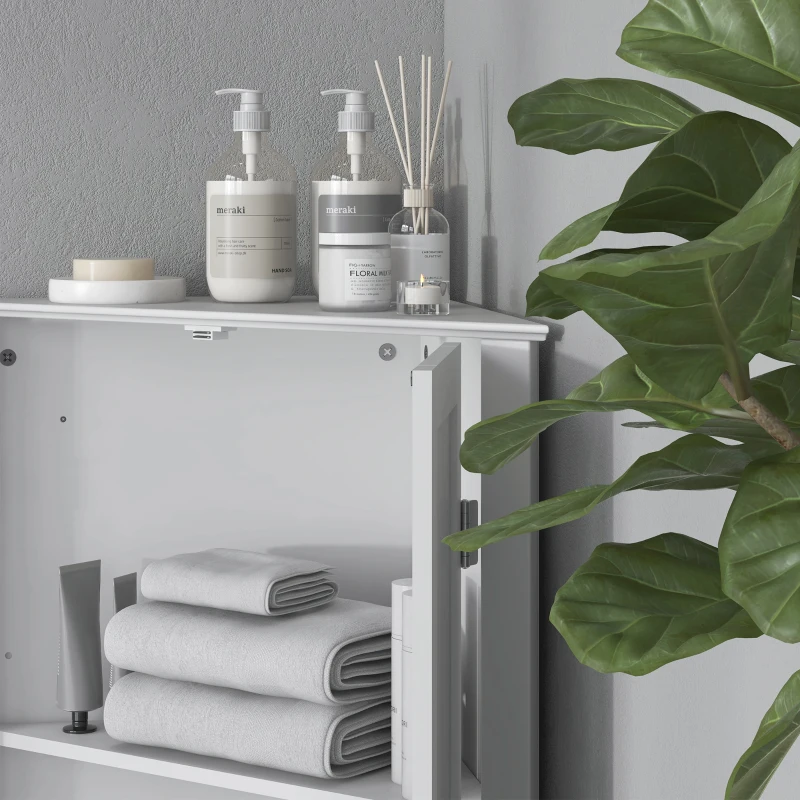 kleankin Freestanding Bathroom Cabinet, Corner Cabinet with Doors and Shelves, Small Bathroom Storage Cabinet, White