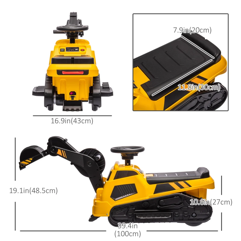 Aosom 6V Electric Ride on Tractor, 3 in 1 Electric Ride on Excavator, Bulldozer, Road Roller, Battery Powered Pretend Play Construction, for 18-48 Months - Yellow