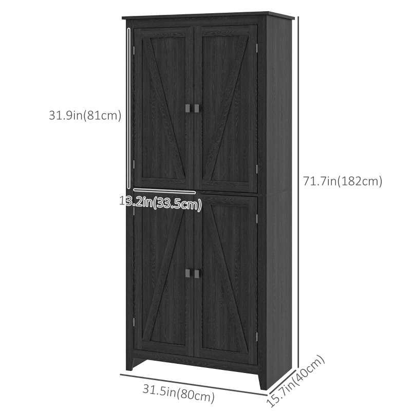 HOMCOM 72" Freestanding Storage Cabinet, Kitchen Pantry Cabinet with Doors and Shelves for Dining Room, Black
